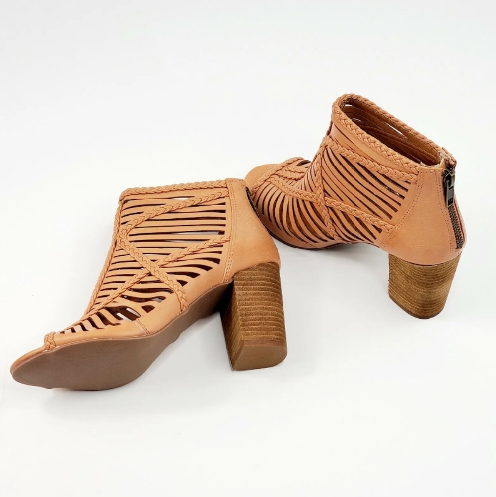 Leather Heeled Booties Braided Open Toe 'Not Rated' Back Zip Women's Size 6 - Picture 4 of 11